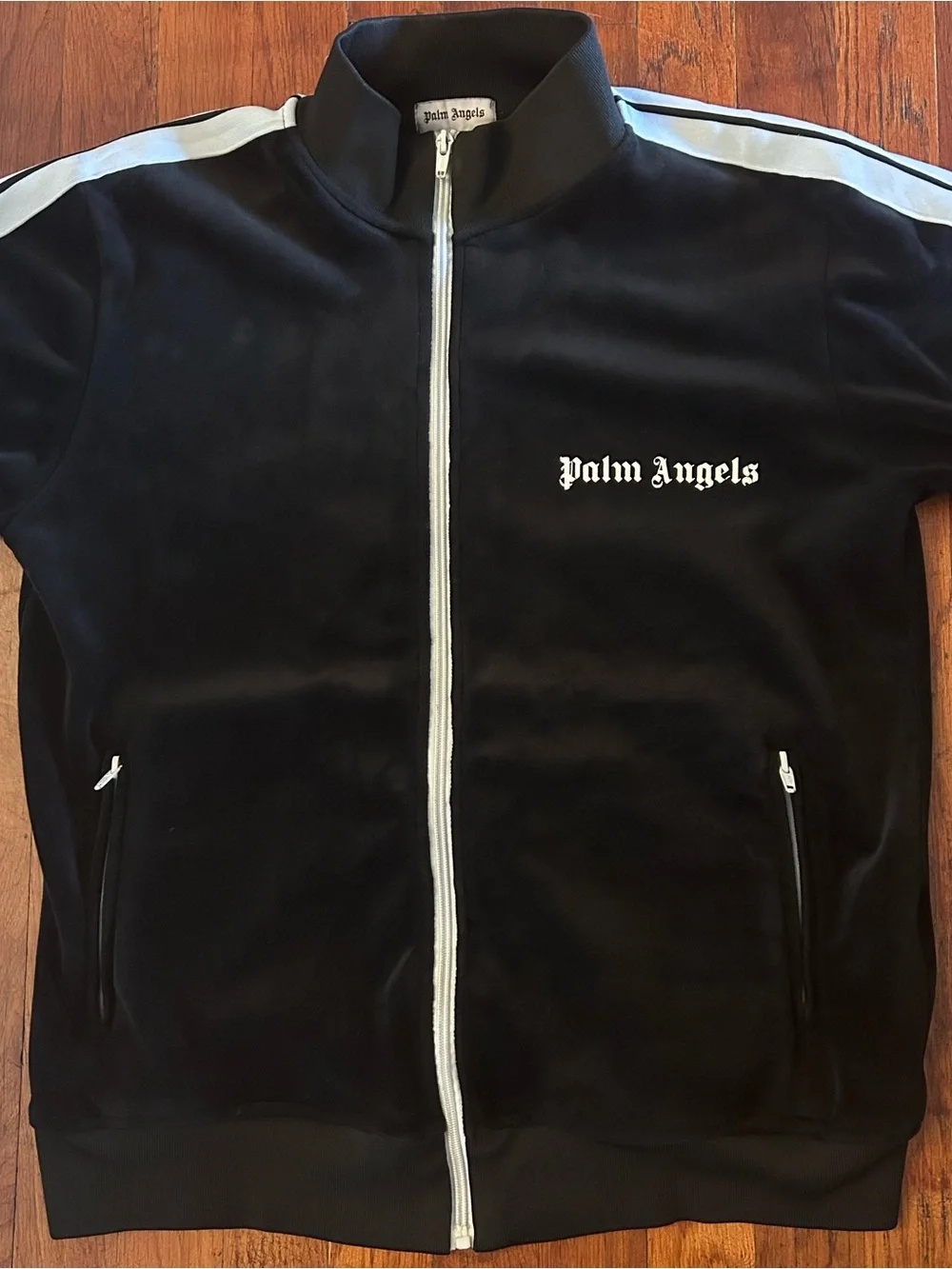 Palm Angels Streetwear Black White Stripes Classic Logo Zip Up Track Jacket M